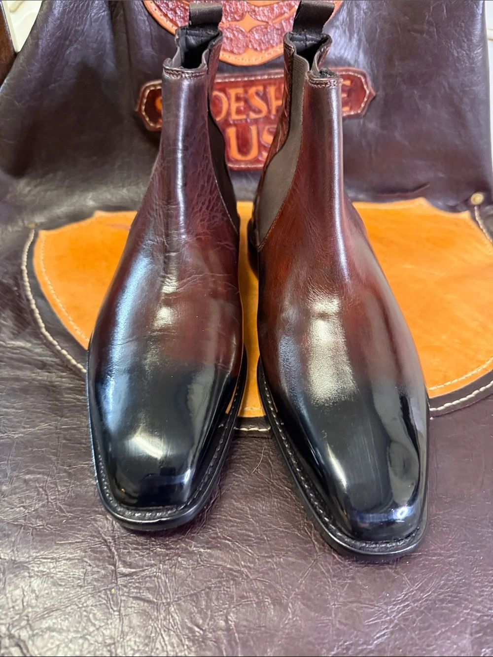 Donald J. Pliner Embossed Crocodile Custom Patina Italian Chelsea Boots